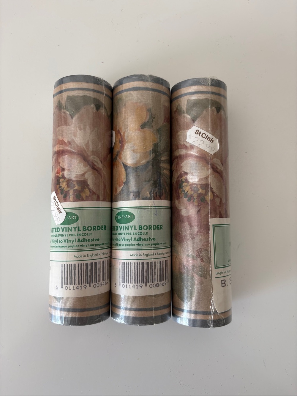 3X New Old Stock Vintage Fine Art Prepasted Vinyl Wallpaper Border Grandma Decor